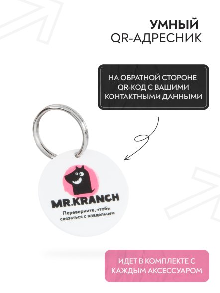 Mr. Kranch - Ошейник-селедка для собак из натуральной кожи с QR-адресникомм, 21-25 см