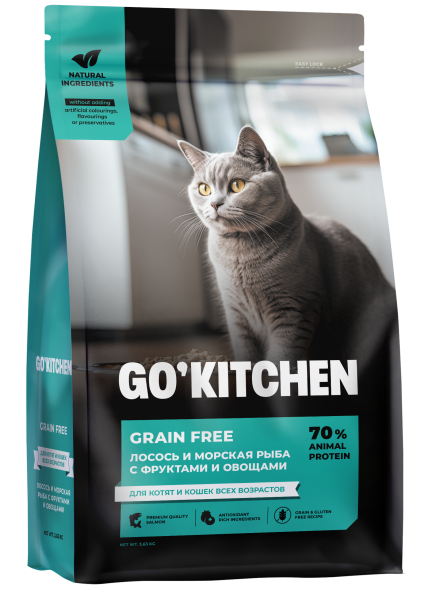 Go&amp;#039;Kitchen Grain Free - Беззерновой корм для котят и кошек с чувствительным пищеварением, с лососем и морской рыбой (Carnivore)