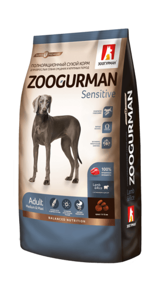 Zoogurman Sensitive - Сухой корм для взрослых собак средних и крупных пород, ягненком