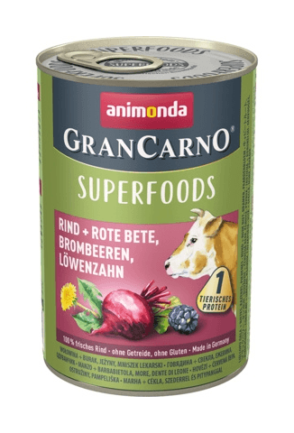 Animonda - Консервы для взрослых собак c говядиной + свекла, ежевика, одуванчик (Gran Carno Superfoods), 400гр