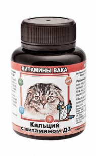 Вака - Витамины для кошек, с кальцием и витамином Д3, 80 таб.