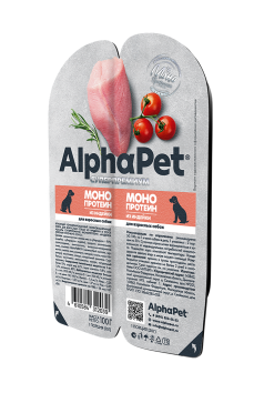 AlphaPet Superpremium Monoprotein - Влажный корм для взрослых собак с индейкой, ламистер, 100 г
