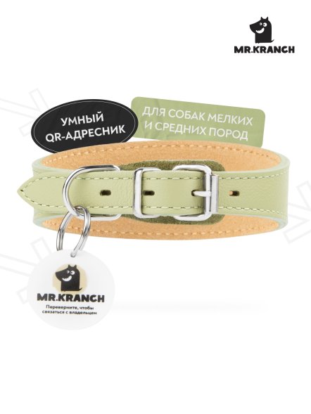 Mr. Kranch - Ошейник-селедка для собак из натуральной кожи с QR-адресникомм, 24-30 см