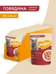 Мнямс - Пауч для крупных кошек, кусочки в соусе с говядиной 85г