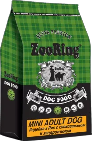 ZooRing Mini Adult Dog - Сухой корм для активных собак мелких и средних пород, Индейка и рис с глюкозамином и хондроитином, 20 кг
