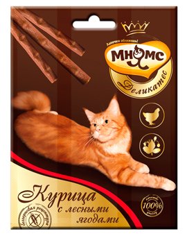 Мнямс - Деликатес лакомые палочки 9 см для кошек с курицей и лесными ягодами 3х4 г