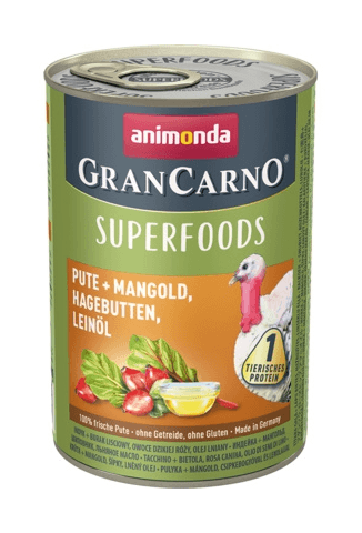 Animonda - Консервы для взрослых собак c индейкой + мангольд, шиповник, льняное масло (Gran Carno Superfoods), 400гр