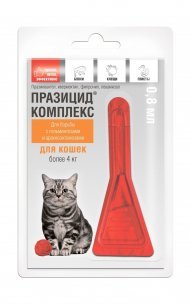 Apicenna празицид-Комплекс - 3 в 1 для кошек более 4 кг: от глистов, клещей, вшей. 1 пипетка 10 г
