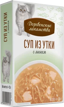 Деревенские Лакомства - Суп для кошек из Утки с Лососем, 4*35 гр