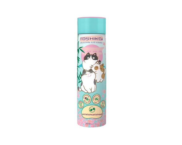 Toshiko - Антипаразитарный шампунь для кошек, 300 мл