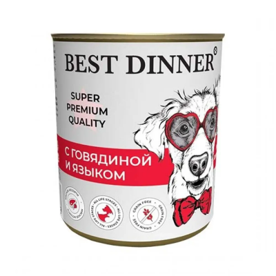 Best Dinner - Супер-Премиум - Консервы для собак, с Говядиной и Языком, 340 гр