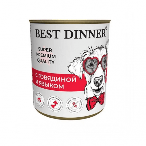 35775.580 Best Dinner Super Premium - Konservi dlya sobak, s Govyadinoi i Yazikom, 340 gr kypit v zoomagazine «PetXP» Best Dinner Super Premium - Консервы для собак, с Говядиной и Языком, 340 гр