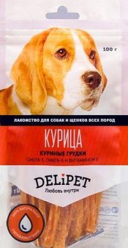 Delipet Куриные грудки с Омега3-6 и Витамином Е 90 гр