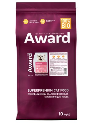 Award Sterilized - Сухой корм для взрослых стерилизованных кошек с Индейкой и Курицей с добавлением Клюквы и Цикория Award Sterilized - Сухой корм для взрослых стерилизованных кошек с Индейкой и Курицей с добавлением Клюквы и Цикория