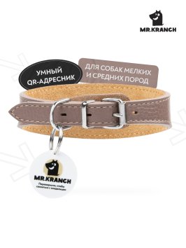 Mr. Kranch - Ошейник-селедка для собак из натуральной кожи с QR-адресникомм, 29-35 см