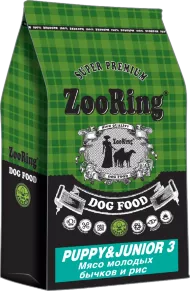 ZooRing Junior 3 - Сухой корм для юниоров средних и крупных пород с 6-7 месяцев, Мясо молодых бычков и рис, 20 кг 