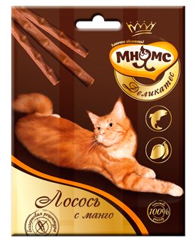 Мнямс - Деликатес лакомые палочки 9 см для кошек с лососем и манго 3х4 г
