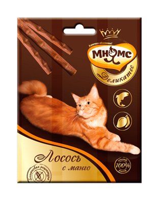 Мнямс - Деликатес лакомые палочки 9 см для кошек с лососем и манго 3х4 г