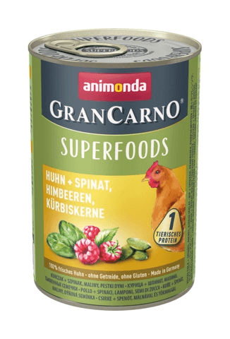 Animonda - Консервы для взрослых собак c курицей + шпинат, малина, тыквенные семечки (Gran Carno Superfoods), 400гр