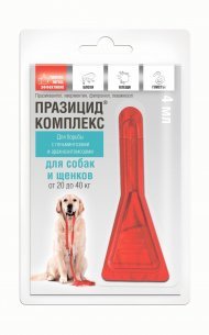 Apicenna Празицид-Комплекс - 3 в 1 для собак 20-40 кг: от глистов, клещей, вшей. 1 пипетка 10 г