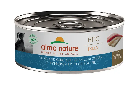 Almo Nature HFC - Корм консервированный полнорационный для собак с тунцом и треской в желе 100гр
