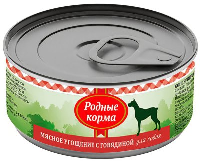 Родные корма - Консервы для взрослых собак, мясное угощение с говядиной, 100гр Родные корма - Консервы для взрослых собак, мясное угощение с говядиной, 100гр