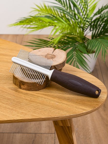 PetSHOP - Расческа для собак и кошек двусторонняя, с прорезиненной ручкой, 21x5 см