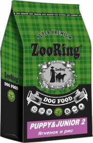 ZooRing Puppy&Junior 2 - Сухой корм для щенков и юниоров, Ягненок и рис, 10 кг