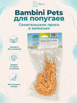Bambini Pets - Лакомство синегальское просо в колосьях в вакуумной упаковке для попугаев, 3 шт