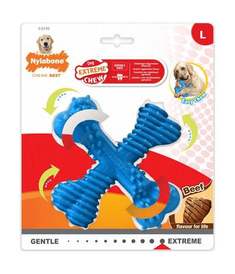 Nylabone - Игрушка для собак, Х-косточка экстра-жесткая, Аромат Говядины, Размер L