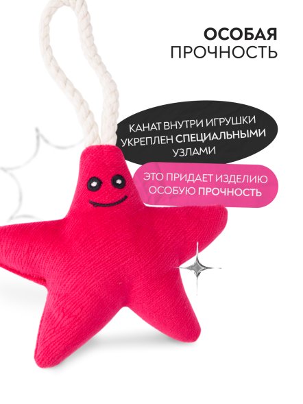 Mr. Kranch - Игрушка для собак мелких и средних пород, Звездочка с канатом и пищалкой, 26х16х5 см