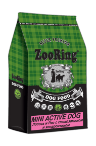 ZooRing Mini Active Dog - Сухой корм для собак, Мясо молодых бычков и Рис (Без пшеницы)
