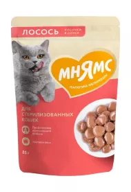 Мнямс - Пауч для стерилизованных кошек, кусочки в соусе с лососем 85г