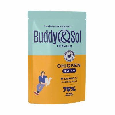 Buddy&Sol - Влажный корм для взрослых кошек с курицей в соусе, 85гр Buddy&Sol - Влажный корм для взрослых кошек с курицей в соусе, 85гр