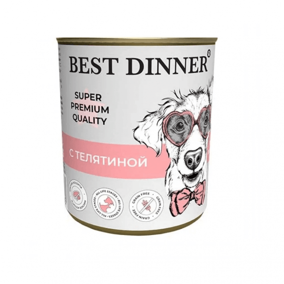 Best Dinner Super Premium - Консервы для собак, щенки и юниоры, с Телятиной, 340 гр