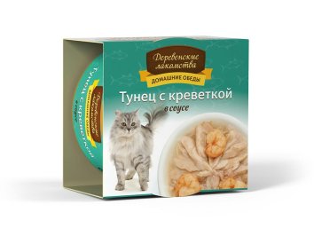 Деревенские Лакомства - Консервы для кошек «Тунец с креветкой в соусе» 80гр