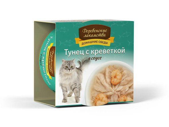 Деревенские Лакомства - Консервы для кошек «Тунец с креветкой в соусе» 80гр