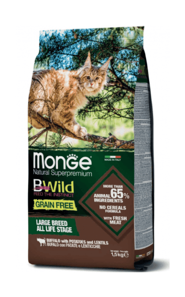Monge BWild Grain Free - Беззерновой корм для крупных кошек, с мясом буйвола