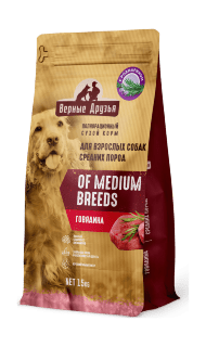 Верные друзья - Сухой корм для взрослых собак средних пород, Говядина, 15 кг