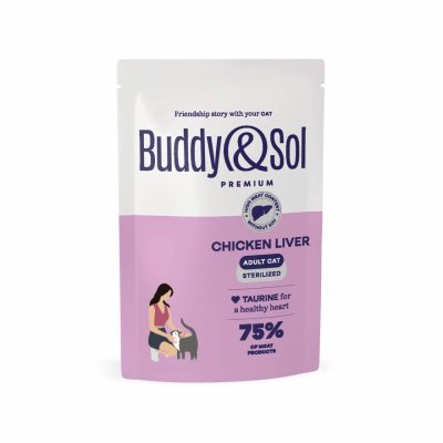 Buddy&Sol Sterilized - Влажный корм для взрослых кошек с куриной печенью в соусе, 85гр Buddy&Sol Sterilized - Влажный корм для взрослых кошек с куриной печенью в соусе, 85гр