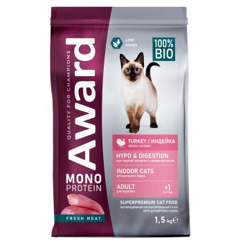Award Monoprotein - Сухой корм для взрослых кошек, с индейкой, яблоками и артишоком
