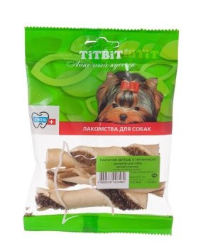 TitBit - Лакомство для собак - Палочки витые с начинкой, мягкая упаковка 45гр