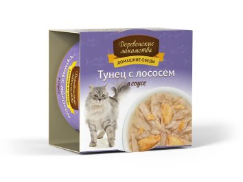 Деревенские Лакомства - Консервы для кошек «Тунец с лососем в соусе» 80гр