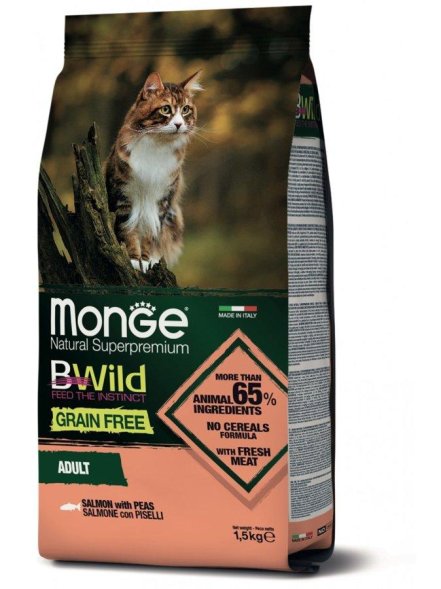 Monge BWild Anchovies Grain Free - Беззерновой корм для кошек, с лососем и горохом 1,5 кг