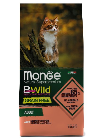 Monge BWild Anchovies Grain Free - Беззерновой корм для кошек, с лососем и горохом 1,5 кг