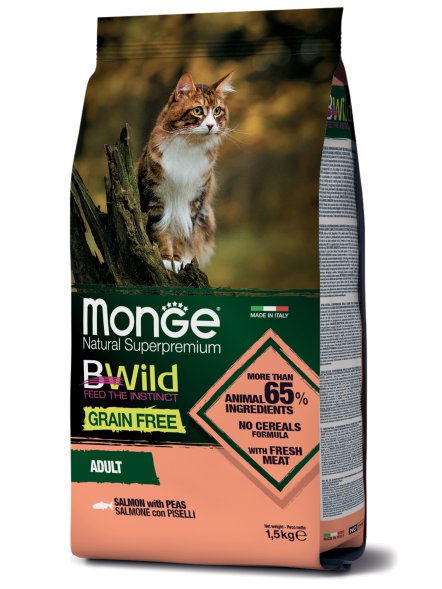 Monge BWild Anchovies Grain Free - Беззерновой корм для кошек, с лососем и горохом 1,5 кг