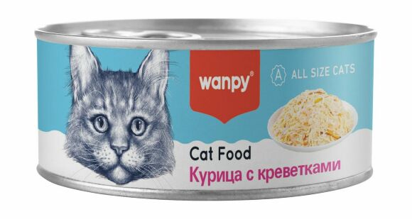 Wanpy Cat - Консервы для кошек "Курица с креветками" 95 г