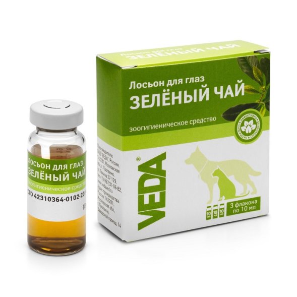 VEDA - Лосьон для глаз, для кошек и собак &amp;quot;Зеленый чай&amp;quot;, средство гигиенического ухода, 3 фл. х 10 мл.