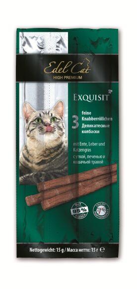 Edel Cat - Лакомство для кошек, Колбаски с уткой, печенью и кошачьей травой 15 гр (3шт)