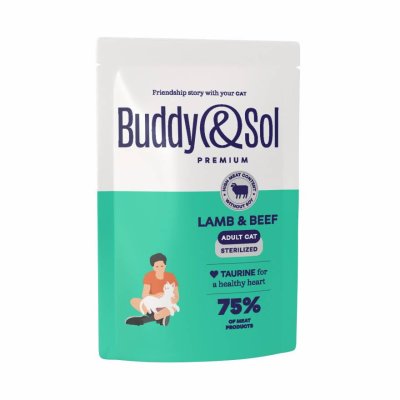 Buddy&Sol Sterilized - Влажный корм для взрослых кошек с ягненком и телятиной в соусе, 85гр Buddy&Sol Sterilized - Влажный корм для взрослых кошек с ягненком и телятиной в соусе, 85гр